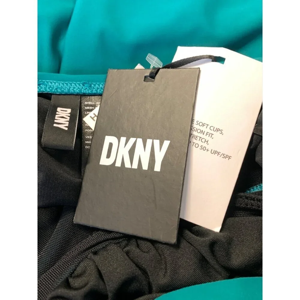 DKNY Women Ruffle Teal Swimsuit Size 16 One Piece Compression UPF SPF 50 New - Picture 5 of 7